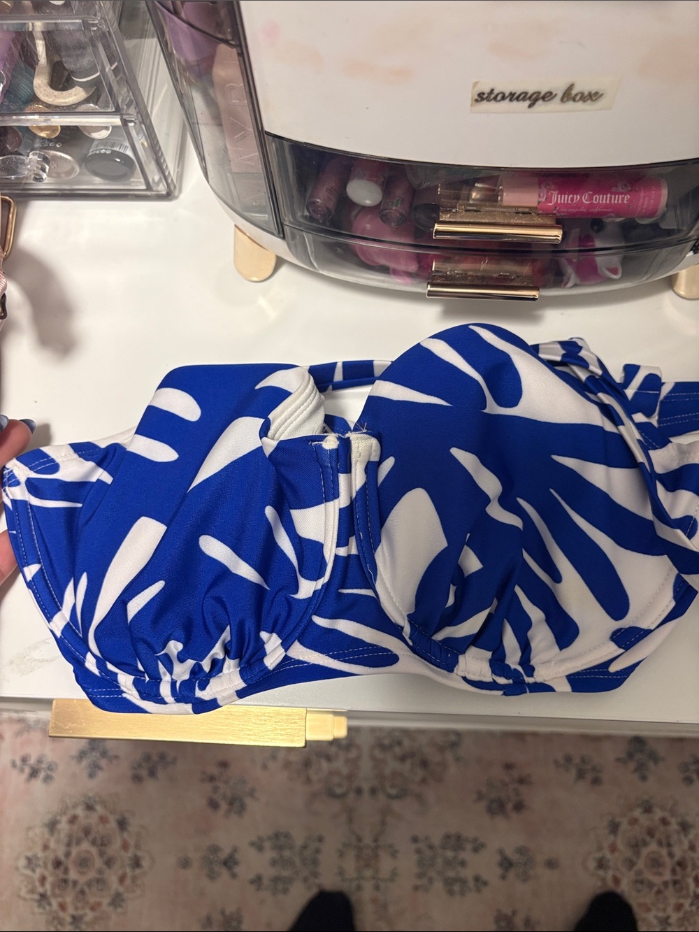 Kona Sol Blue & White Bandeau Bikini Top